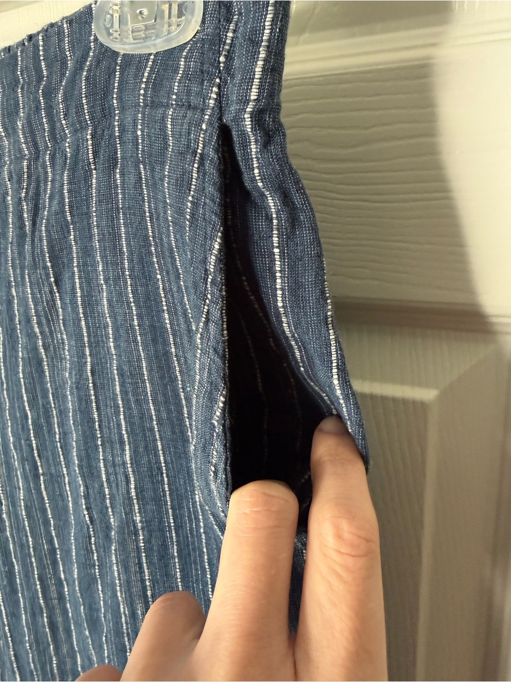 EILEEN FISHER Petite Organic Linen Pull On Blue Striped Cropped Pants XS Coastal - Picture 5 of 9